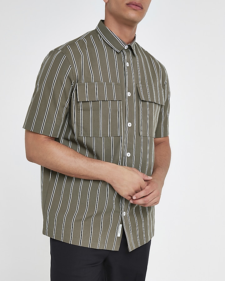 Green stripe chest pocket shirt