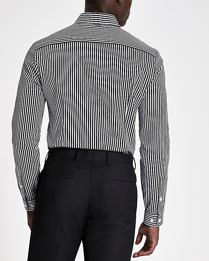 Black stripe muscle fit long sleeve shirt