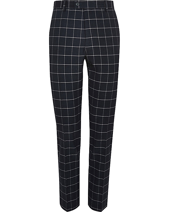 Navy check skinny suit trousers