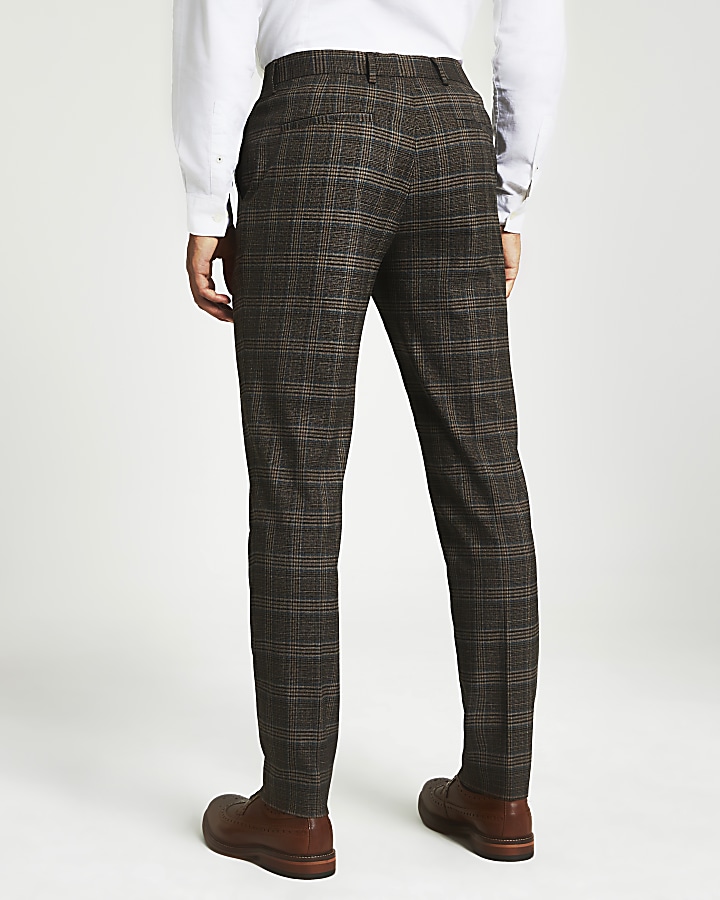 Brown heritage check skinny suit trousers