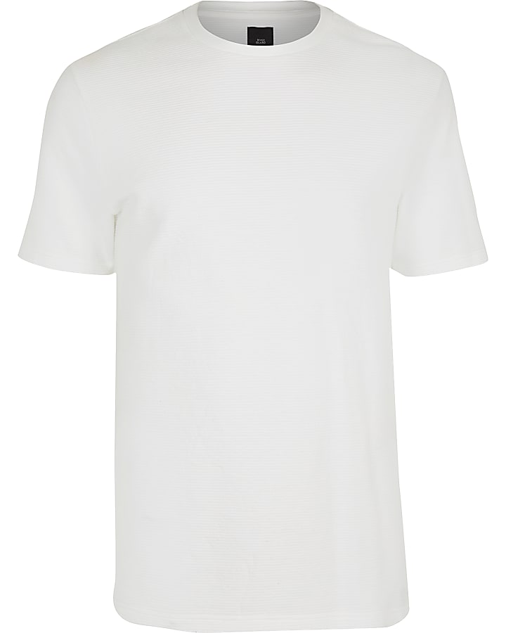 White ribbed slim fit T-shirt