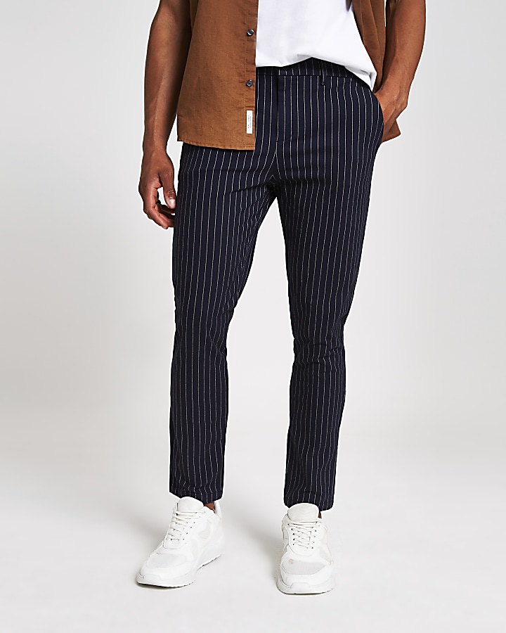 Navy stripe skinny trousers