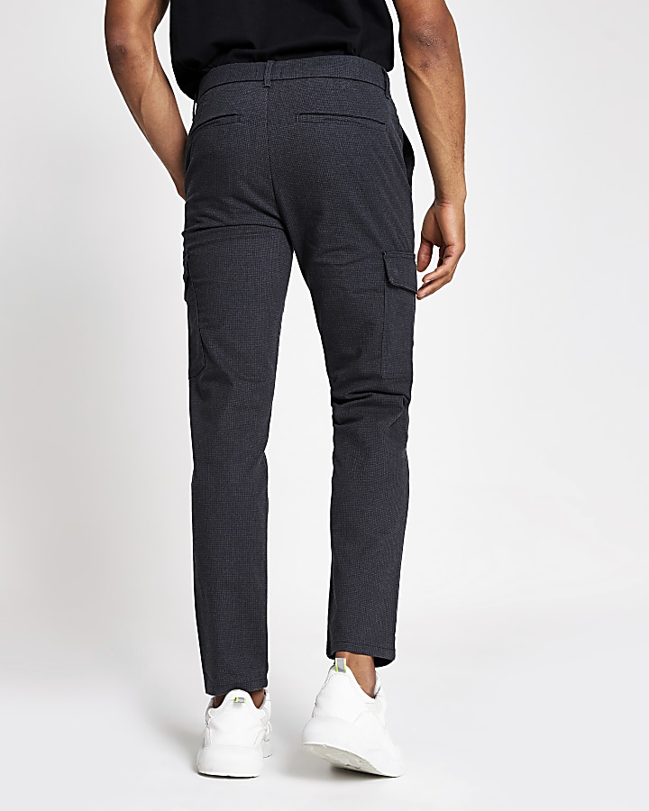 Navy textured skinny cargo trousers