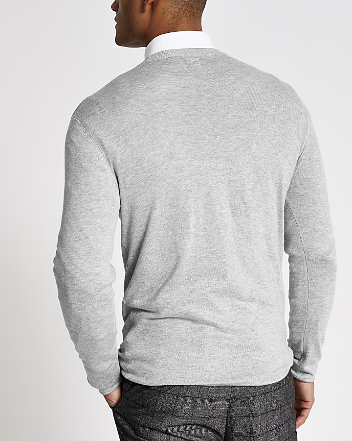 Grey stitch panel slim fit jumper