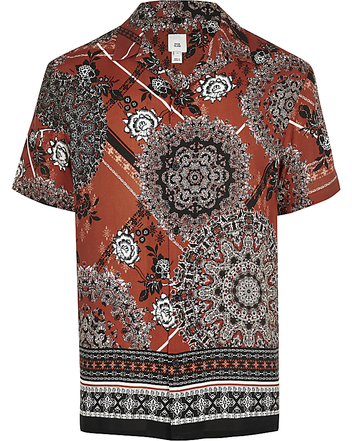 Rust Moroccan tile print short sleeve shirt