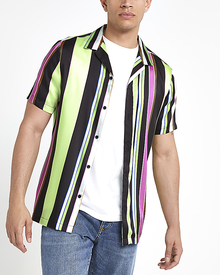 Black neon stripe short sleeve shirt