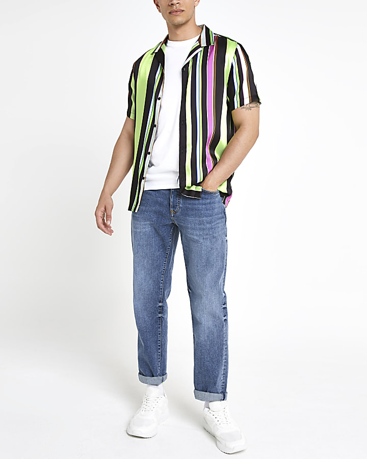 Black neon stripe short sleeve shirt