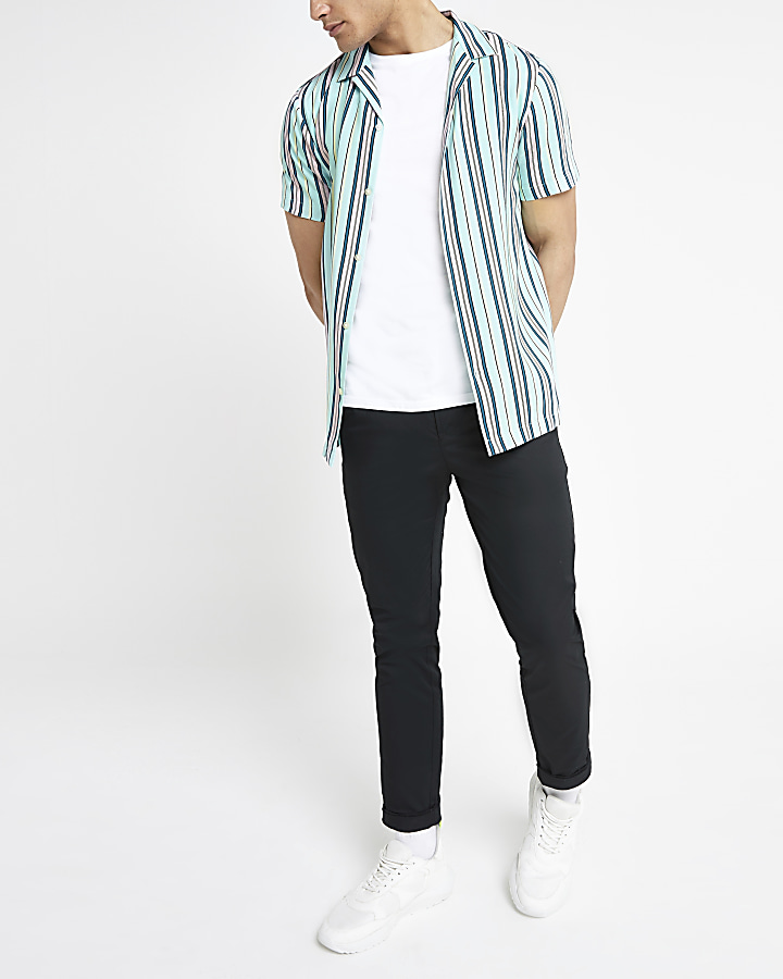 Pastel green stripe short sleeve shirt