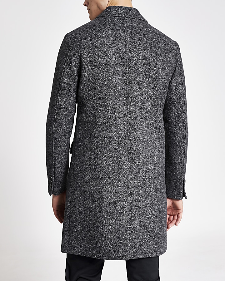 Charcoal grey single breasted wool overcoat