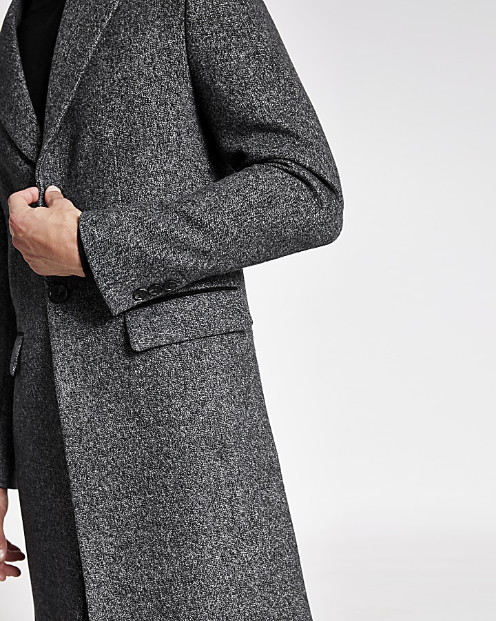 Charcoal grey single breasted wool overcoat