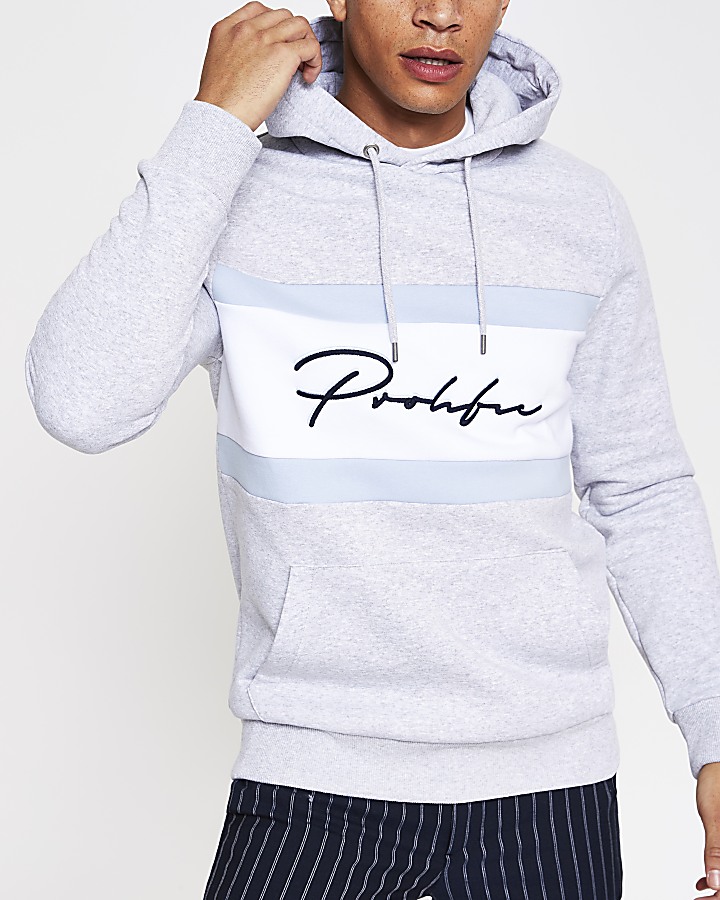 Grey Prolific block slim fit hoodie