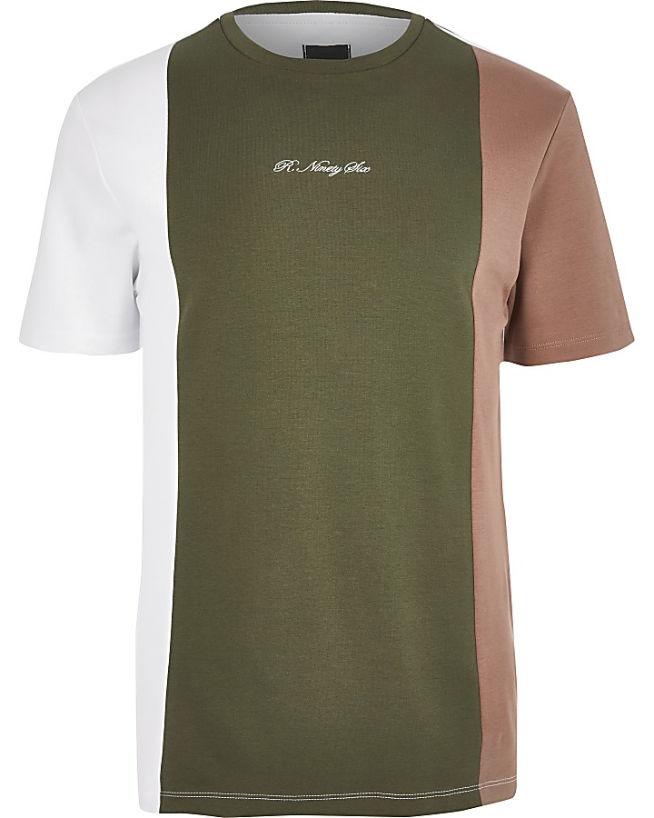 Green R96 colour block slim fit T-shirt