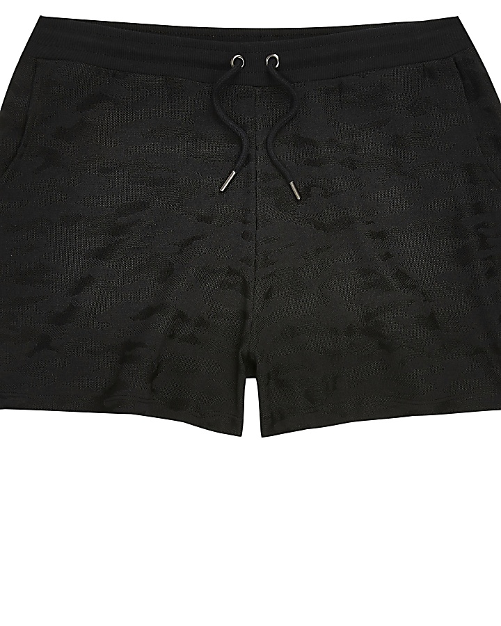Black camo slim fit textured jersey shorts