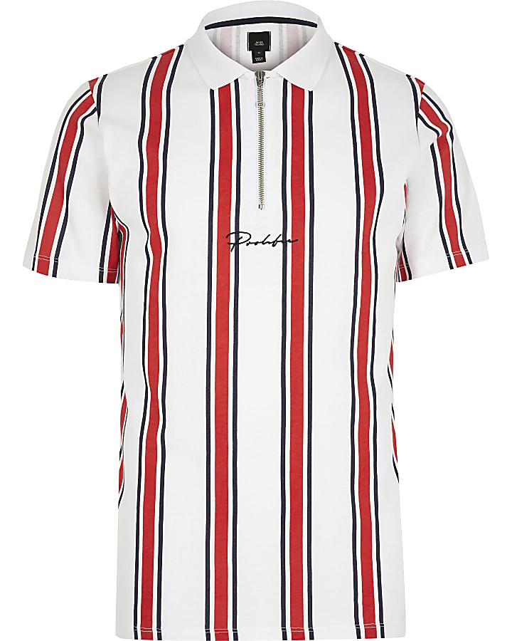 White slim fit Prolific stripe polo shirt