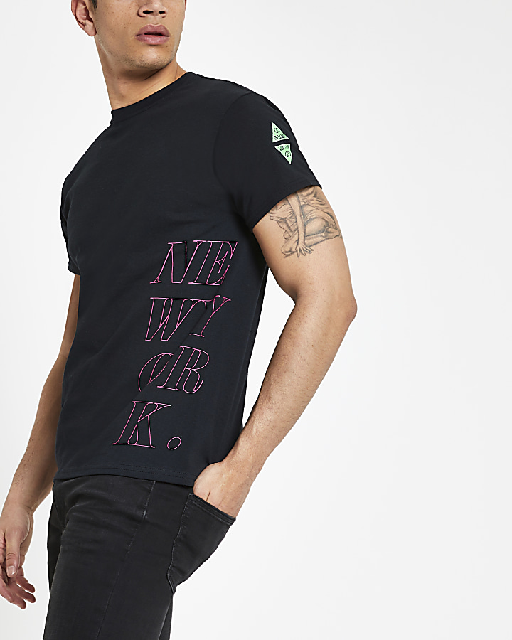 Black 'New York' side print T-shirt