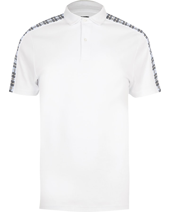Big and Tall white check slim fit polo shirt