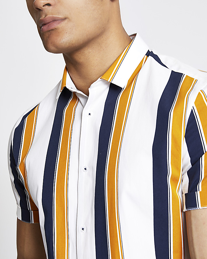 White stripe slim fit poplin shirt