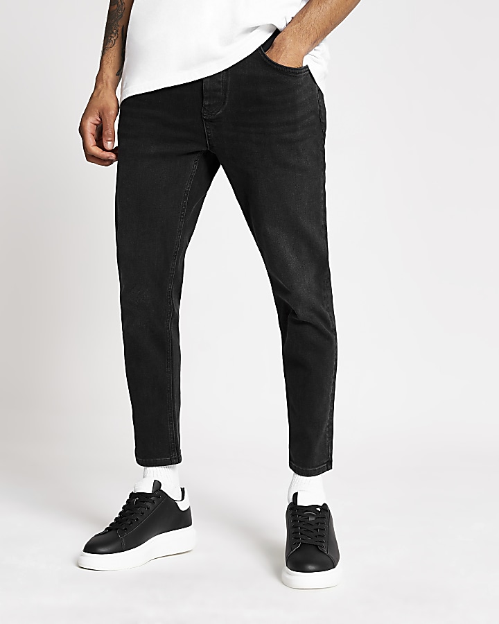 Black wash Jimmy tapered cropped jeans