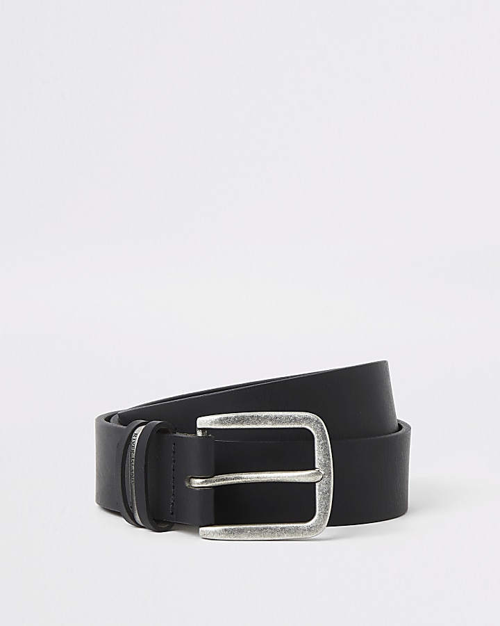 Black leather RI buckle belt