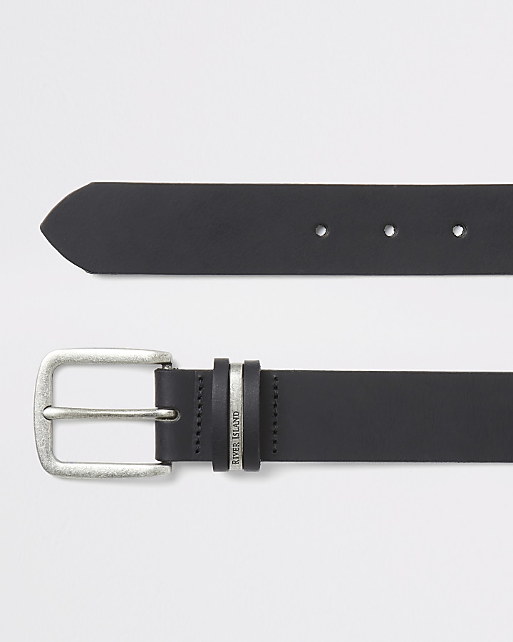 Black leather RI buckle belt