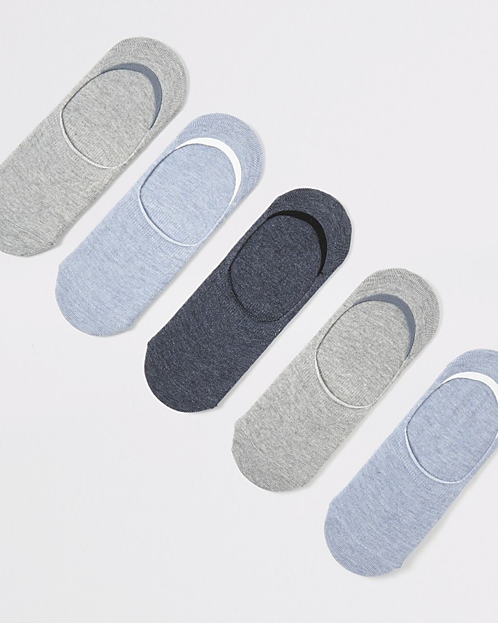 Blue and grey trainer liner socks 5 pack