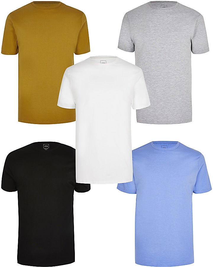 Multicoloured slim fit T-shirt 5 pack