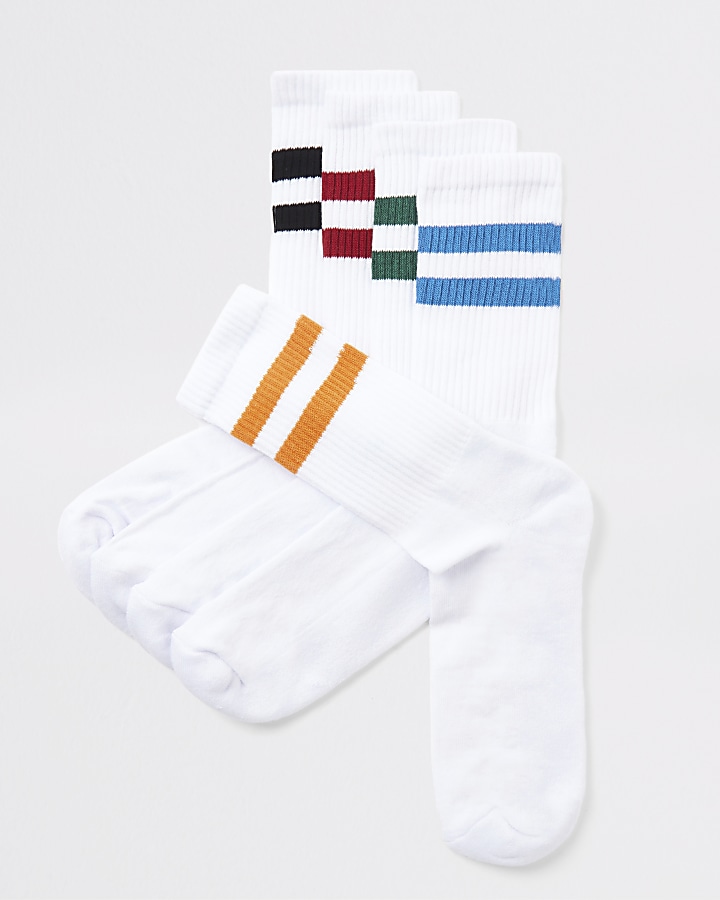 White stripe trim tube socks 5 pack
