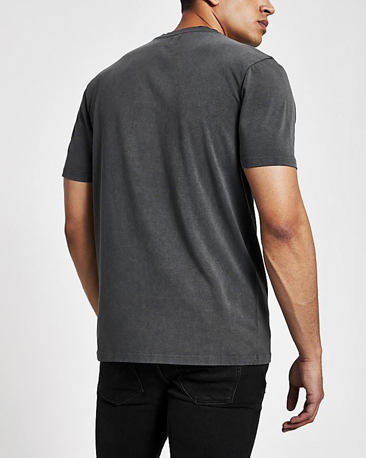 Grey wash printed slim fit T-shirt