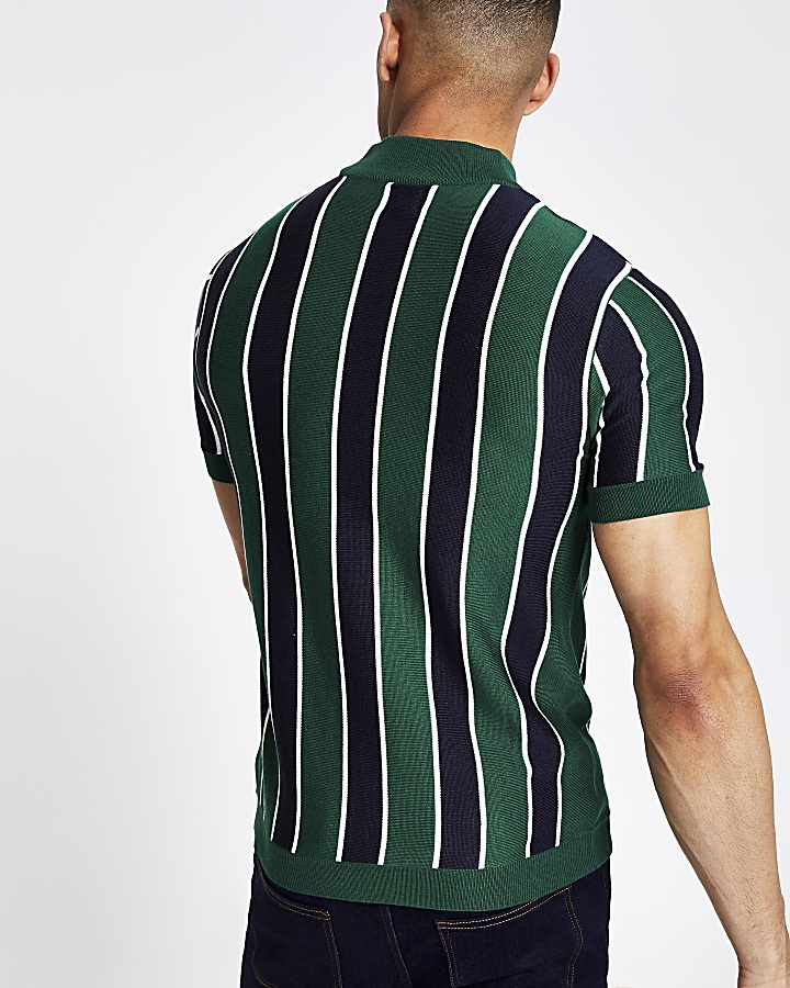 Green stripe slim fit turtle neck T-shirt