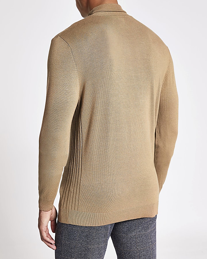 Brown slim fit roll neck knitted jumper
