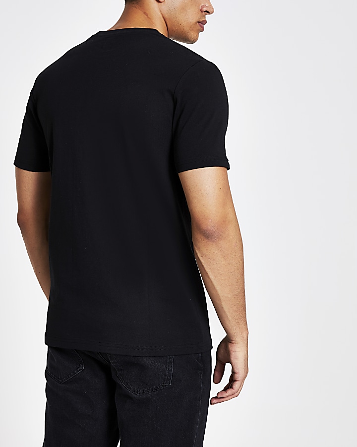 Black spliced printed slim fit T-shirt