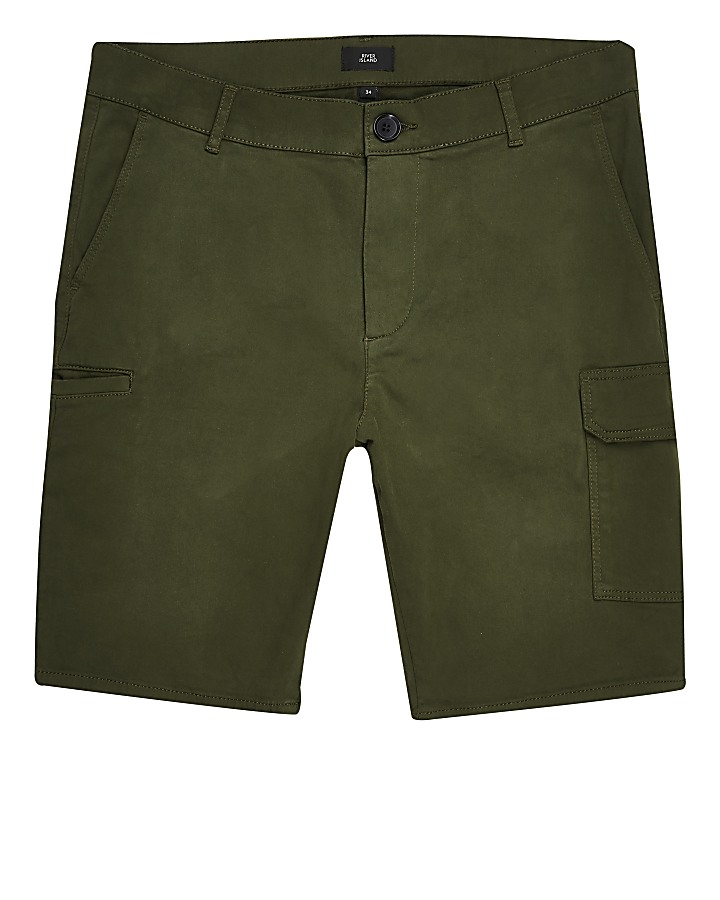 Khaki utility skinny shorts