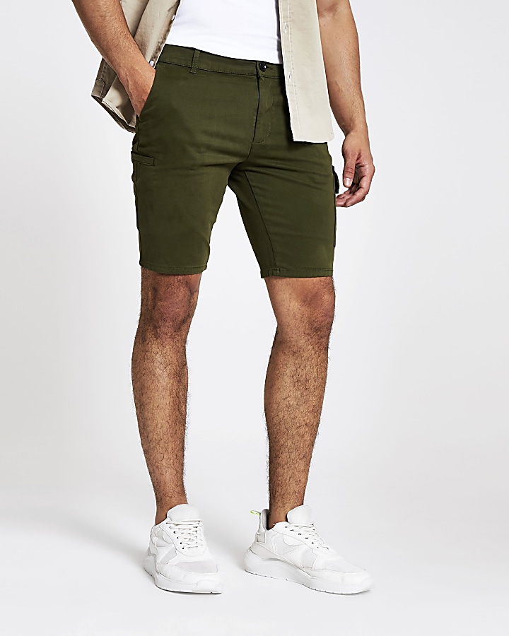 Khaki utility skinny shorts