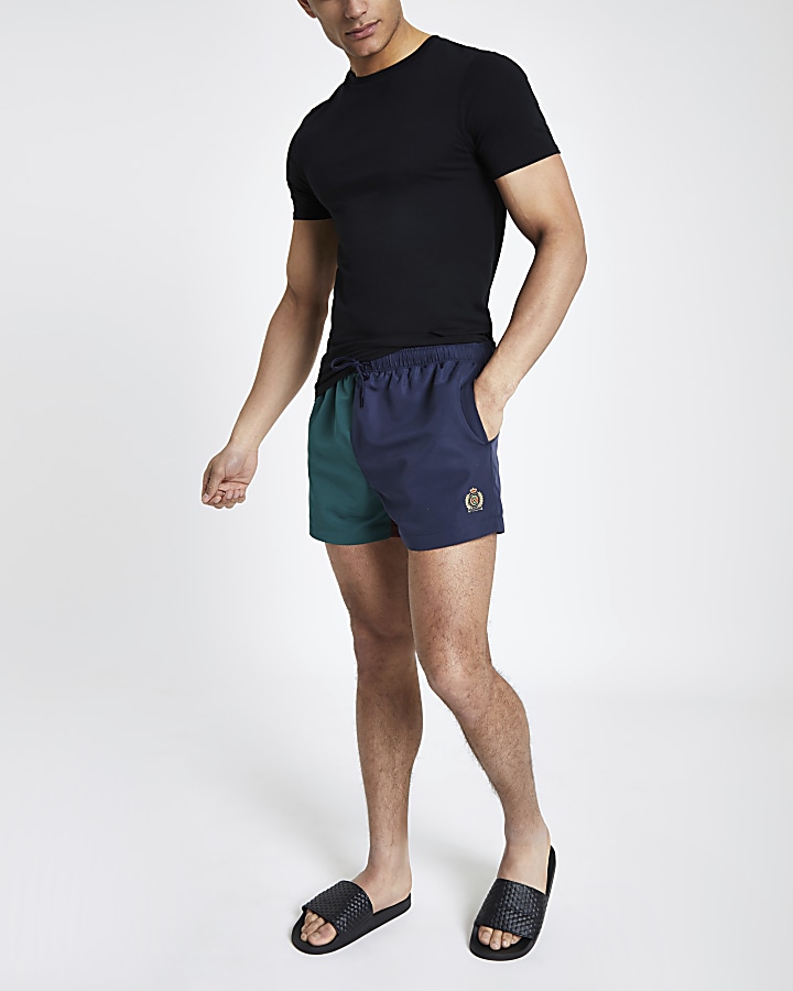 Navy colour blocked swim shorts