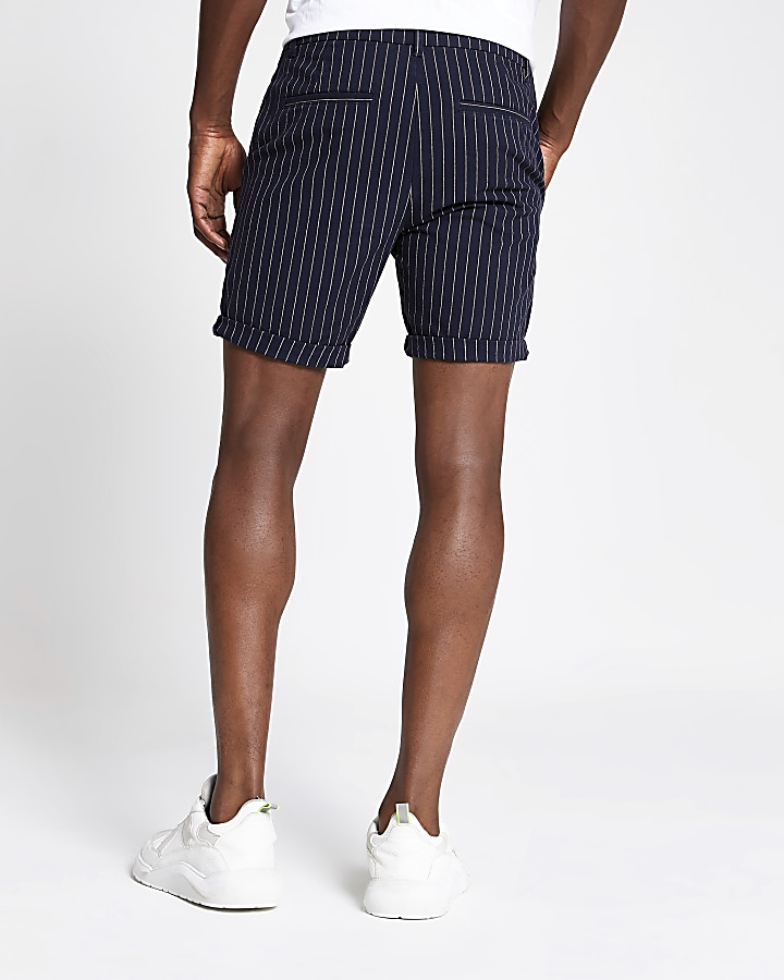Navy stripe skinny fit shorts