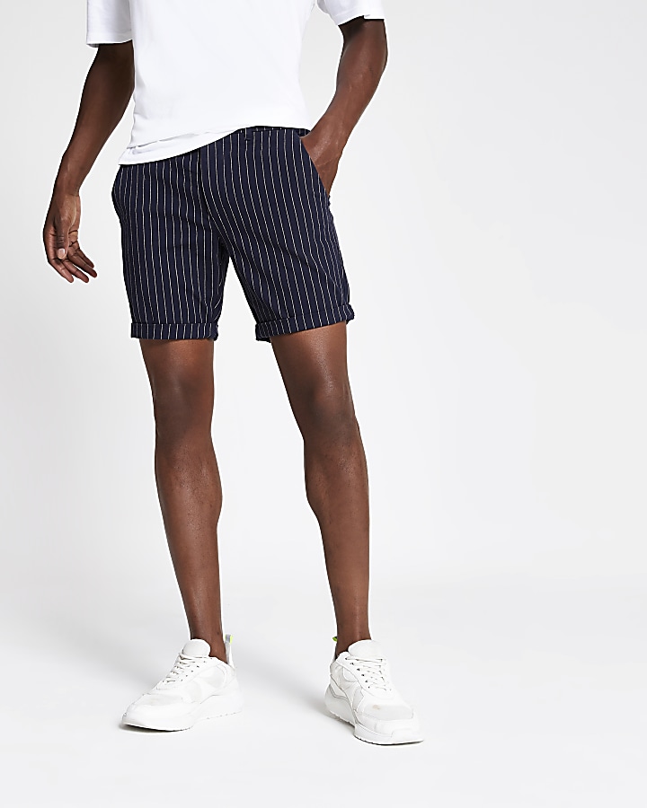 Navy stripe skinny fit shorts