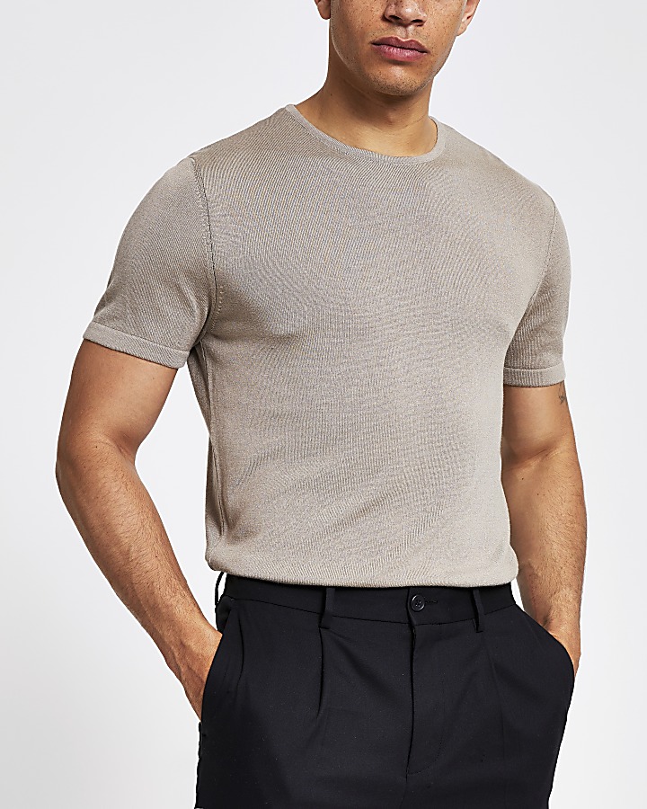 Stone slim fit knitted T-shirt