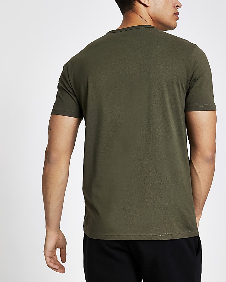 Khaki printed slim fit T-shirt