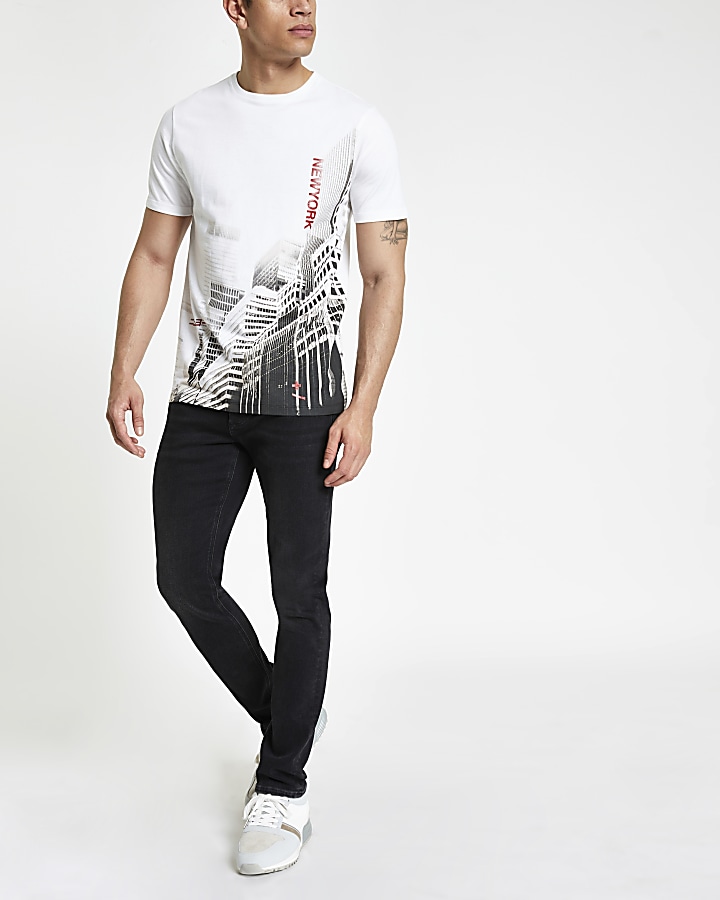 White muscle fit 'New York' print T-shirt
