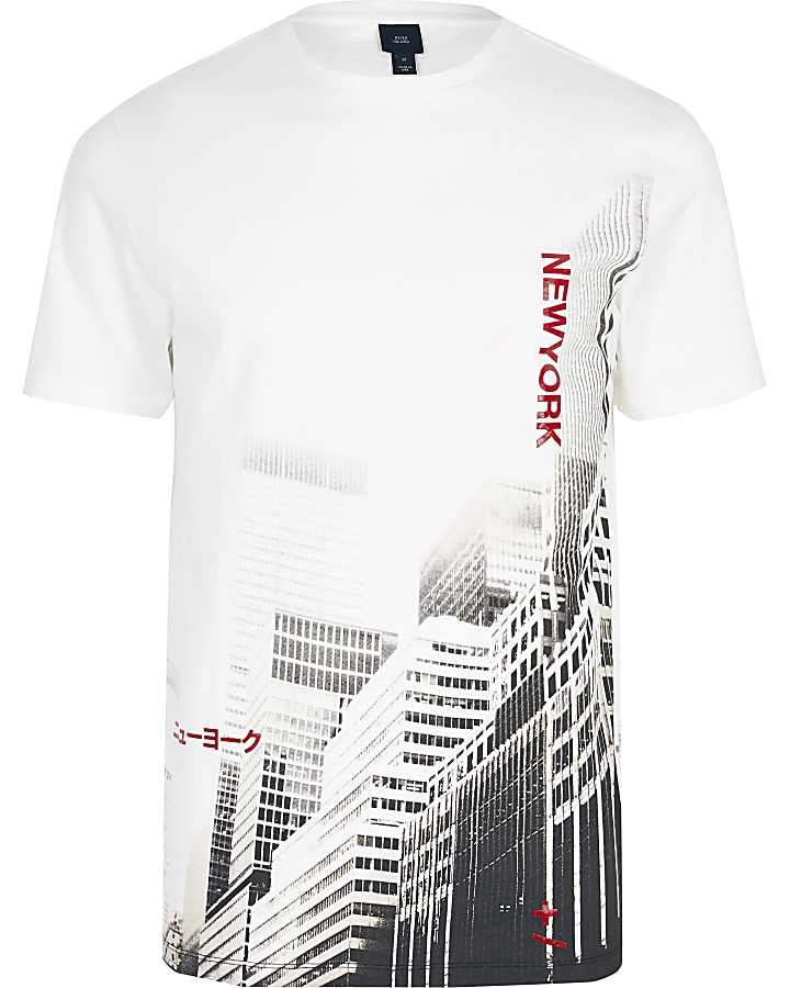 White muscle fit 'New York' print T-shirt