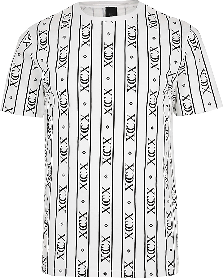 White 'XCX' stripe slim fit T-shirt