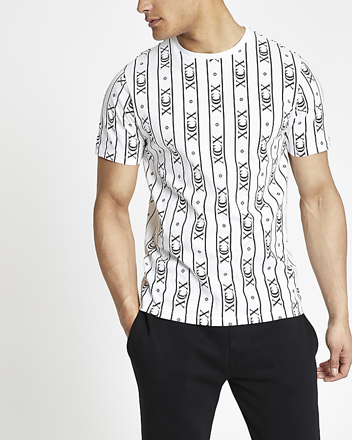 White 'XCX' stripe slim fit T-shirt