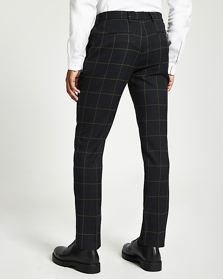 Green check skinny fit suit trousers