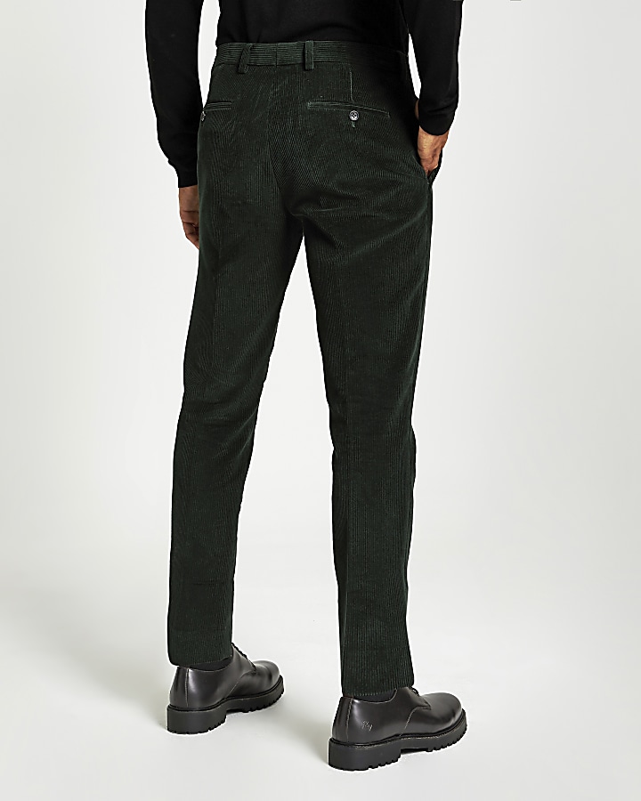 Green cord skinny suit trousers