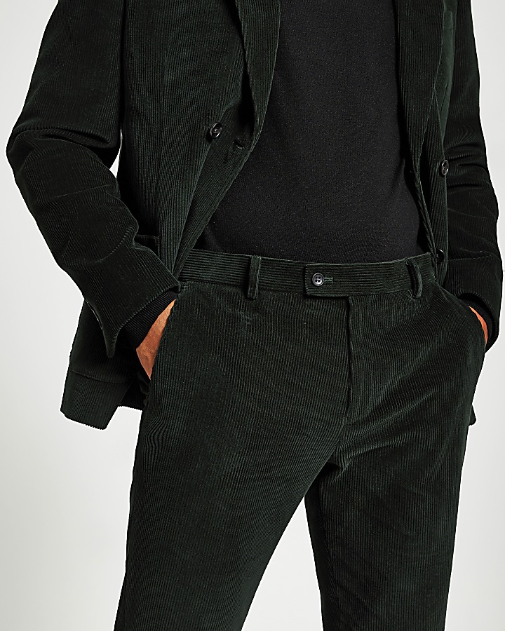 Green cord skinny suit trousers