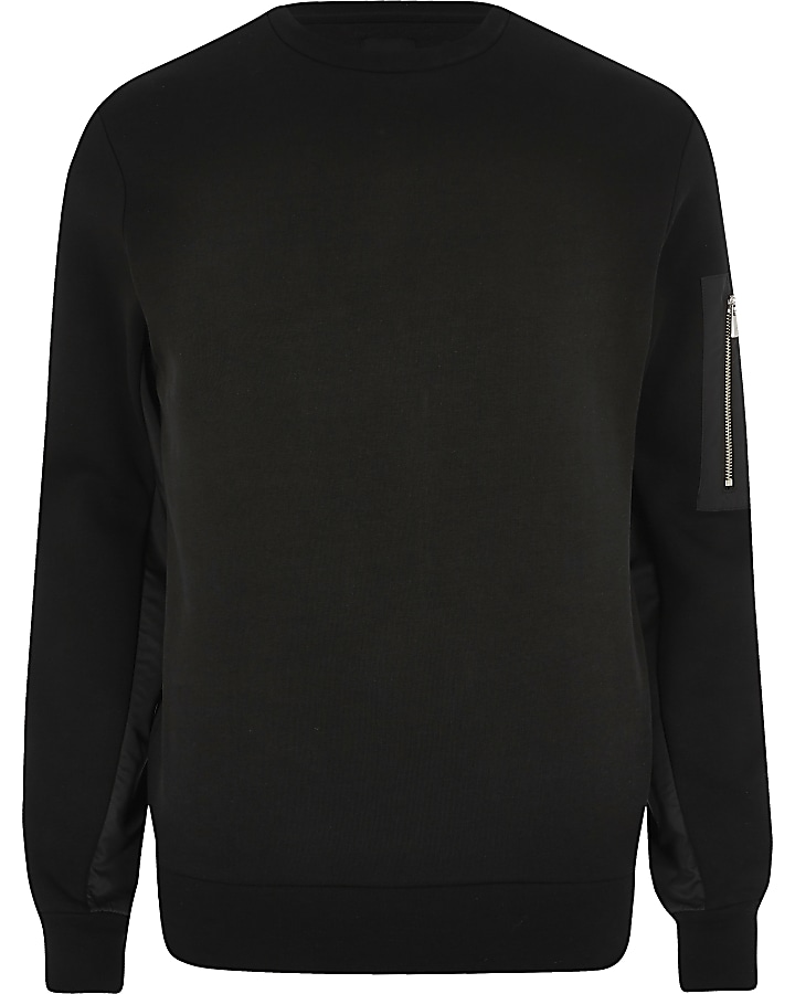 Black slim fit utility sweatshirt