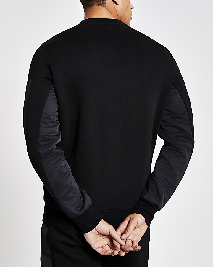 Black slim fit utility sweatshirt