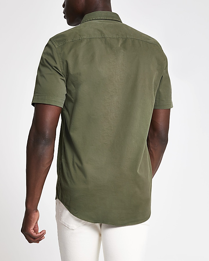 Khaki regular fit short sleeve utility shirt