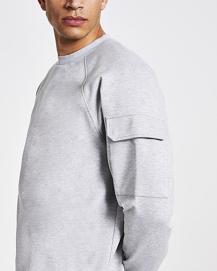 Grey utility sleeve oversized sweatshirt