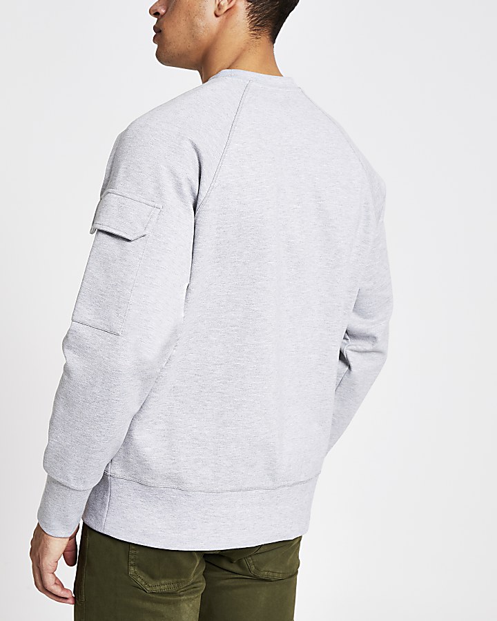 Grey utility sleeve oversized sweatshirt
